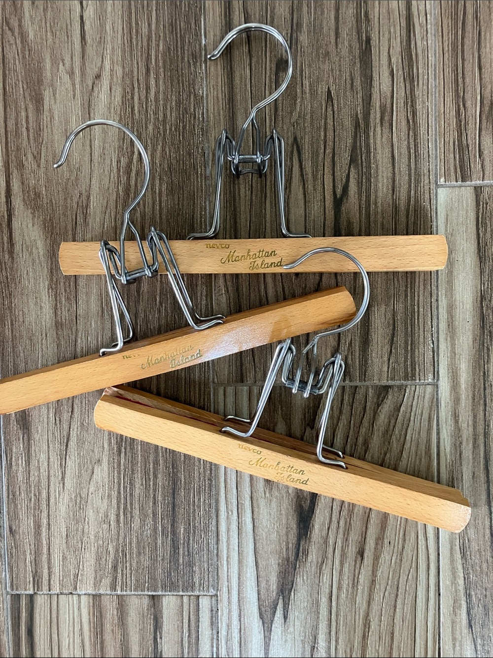 Three Vintage Manhattan Island Wooden Clip Hangers